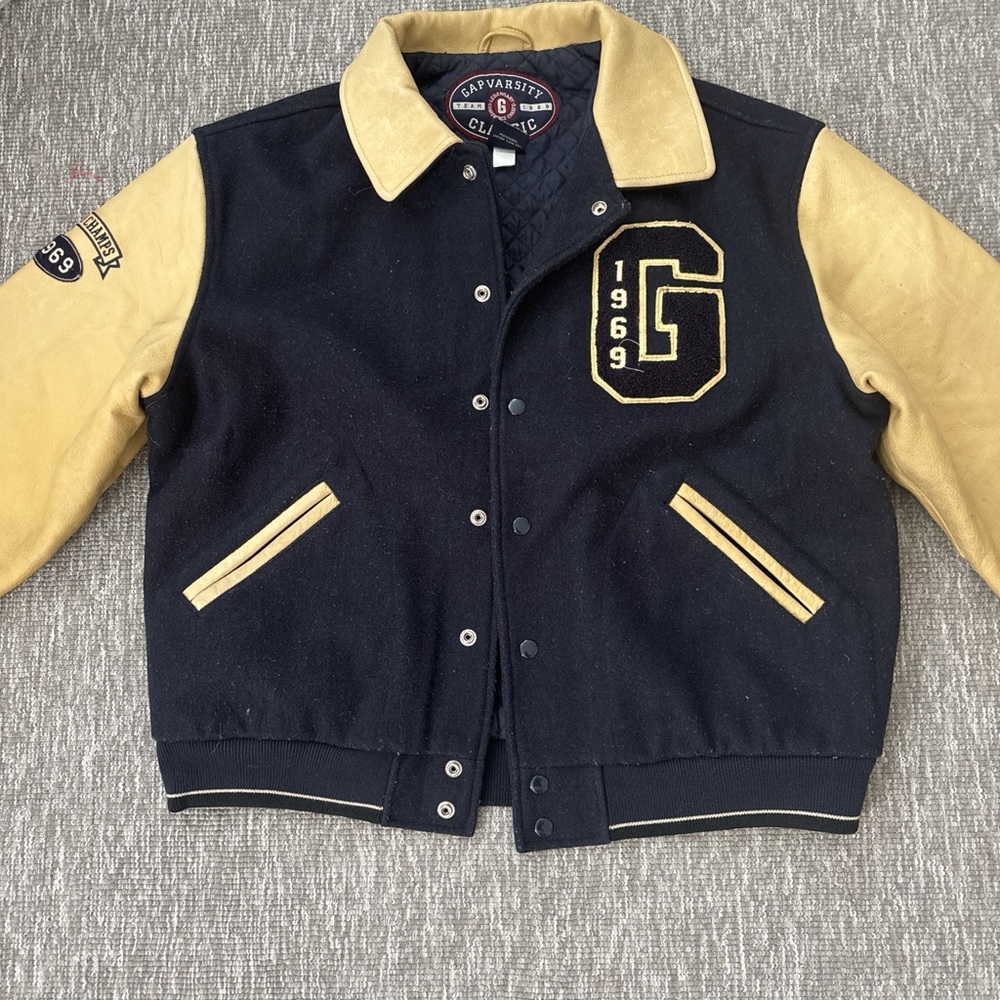 GAP Kids Black and Tan Varsity Jacket